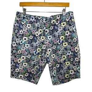 NWOT Talbots Perfect Short Navy Floral Print Stretch Cotton Preppy Petite 14P